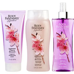 Body Fantasies Japanese Cherry Blossom Body Spray 8 oz & Body Lotion 7 oz & Body Wash 12 oz