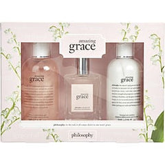 Philosophy Amazing Grace Edt Spray 2 oz & Body Emulsion 8 oz & Shampoo, Bath & Shower Gel 8 oz
