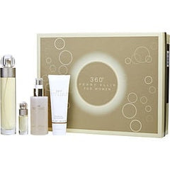 Perry Ellis 360 Edt Spray 3.4 oz & Body Mist 4 oz & Shower Gel 3 oz & Edt Spray 0.25 oz Mini