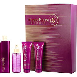 Perry Ellis 18 Orchid Eau De Parfum Spray 3.4 oz & Body Mist 4 oz & Body Lotion 3 oz & Shower Gel 3 oz