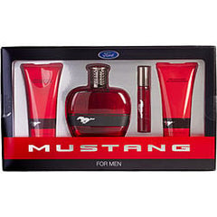 Ford Mustang Red Edt Spray 3.4 oz & Hair And Body Wash 3.4 oz & Aftershave Balm 3.4 oz & Edt Spray 0.5 oz