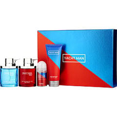 Yacht Man Blue Edt Spray 3.4 oz & Red Edt Spray 3.4 oz & Aftershave Balm 5 oz & Deodorant Stick Roll On 1.7 oz