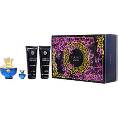 Versace Dylan Blue Eau De Parfum Spray 3.4 oz & Body Lotion 3.4 oz & Shower Gel 3.4 oz & Eau De Parfum 0.17 oz Mini