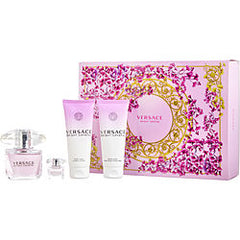 Versace Bright Crystal Edt Spray 3 oz & Body Lotion 3.4 oz & Shower Gel 3.4 oz & Edt 0.17 oz Mini