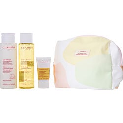 Clarins Cleansing Milk 200Ml + Toning Lotion 200Ml + Comfort Scrub 15Ml --3Pcs + Bag