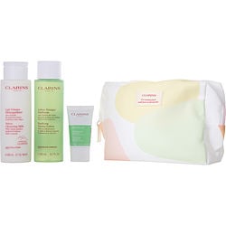 Clarins Cleansing Milk 200Ml + Purifyng Lotion 200Ml + Pure Scrub 15Ml --3Pcs+Bag