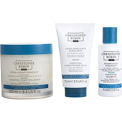 Christophe Robin Detox Ritual Set- Cleansing Purifying Scrub 8.4 oz & Purifying Conditioner 2.5 oz & Purifying Shampoo 2.5 oz