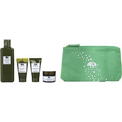 Origins Skin Fortifying Delights Mega-Mushroom Set: Relief & Resilience Soothing Treatment Lotion 200Ml + Soothing Cream 30Ml + Soothing Face Mask 30Ml + Skin Relief Face Cleanser 30Ml + Bag --4Pcs + Bag