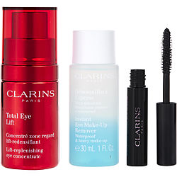 Clarins Eye Focus Gift Set: Total Eye Lift Concentrate 15Ml+ Eye Makeup Remover 30Ml+ Wonder Perfect Mascara 4D Waterproof 01 Black 3Ml --3Pcs