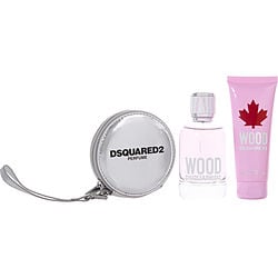 Dsquared2 Wood Edt Spray 3.4 oz & Bath And Shower Gel 3.4 oz & Silver Purse